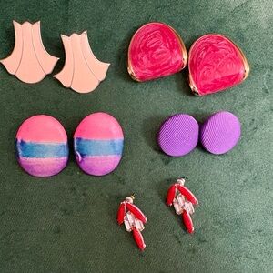 Vintage Retro 80s Stud Earrings Multicolored Silver & Gold Tone Lot of 6